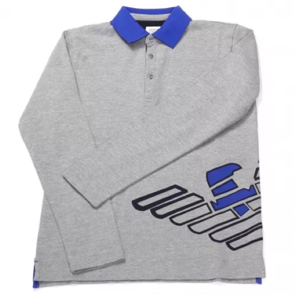 Armani Junior Long Sleeve Grey Polo Shirt